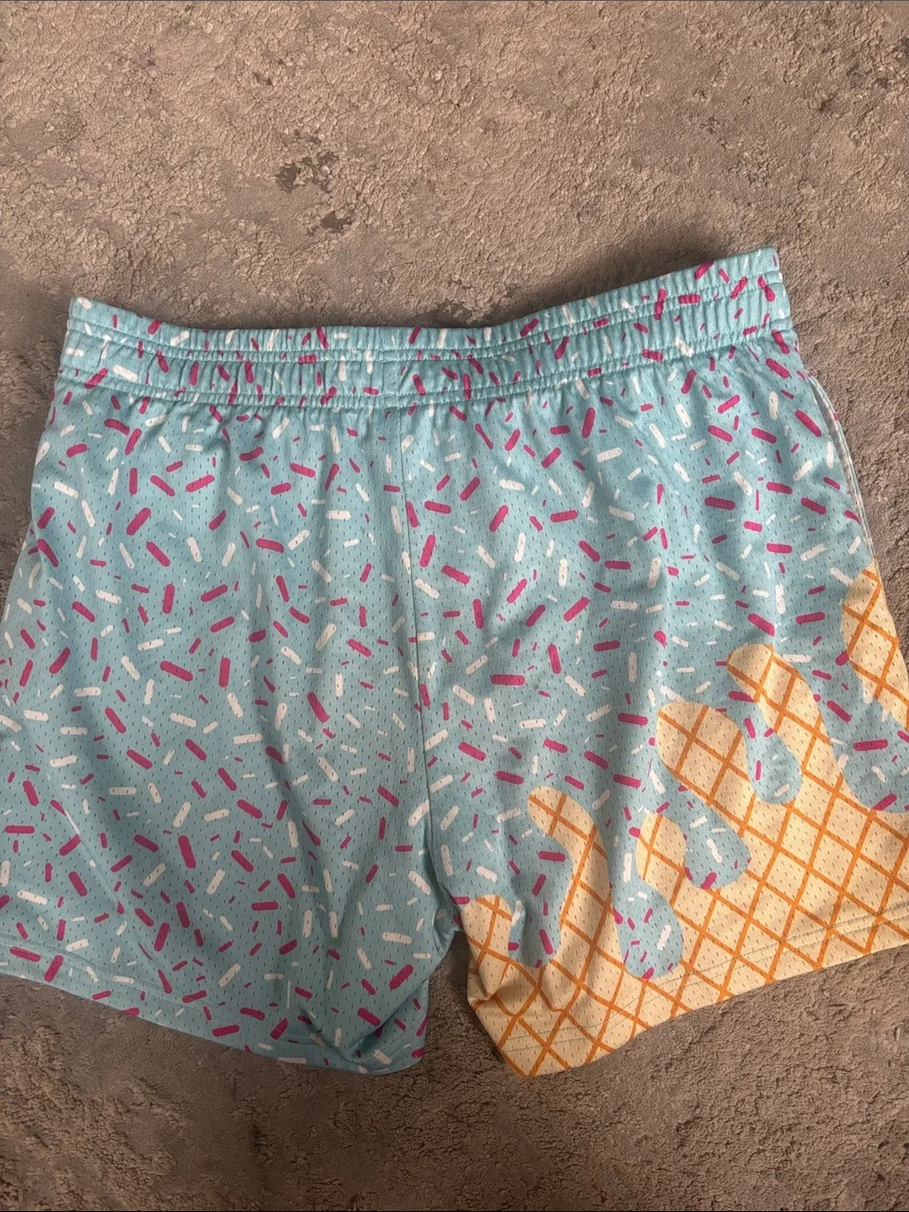 Men's Light Blue Athletic Shorts with Waffle & Sprinkle Print